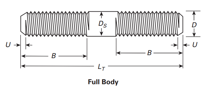 ASME B18.31.2 Clamping Type Full Body Studs Drawing