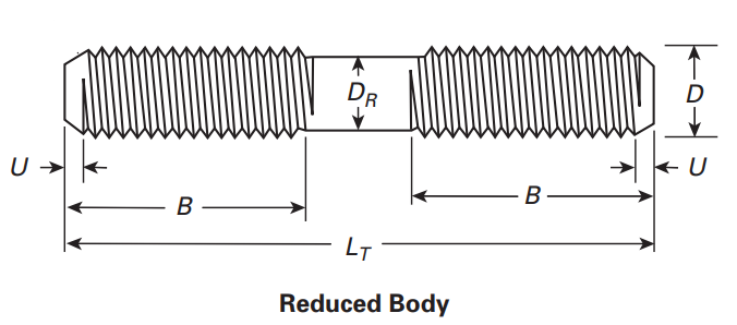 ASME B18.31.2 Clamping Type Reduced Body Studs Drawing